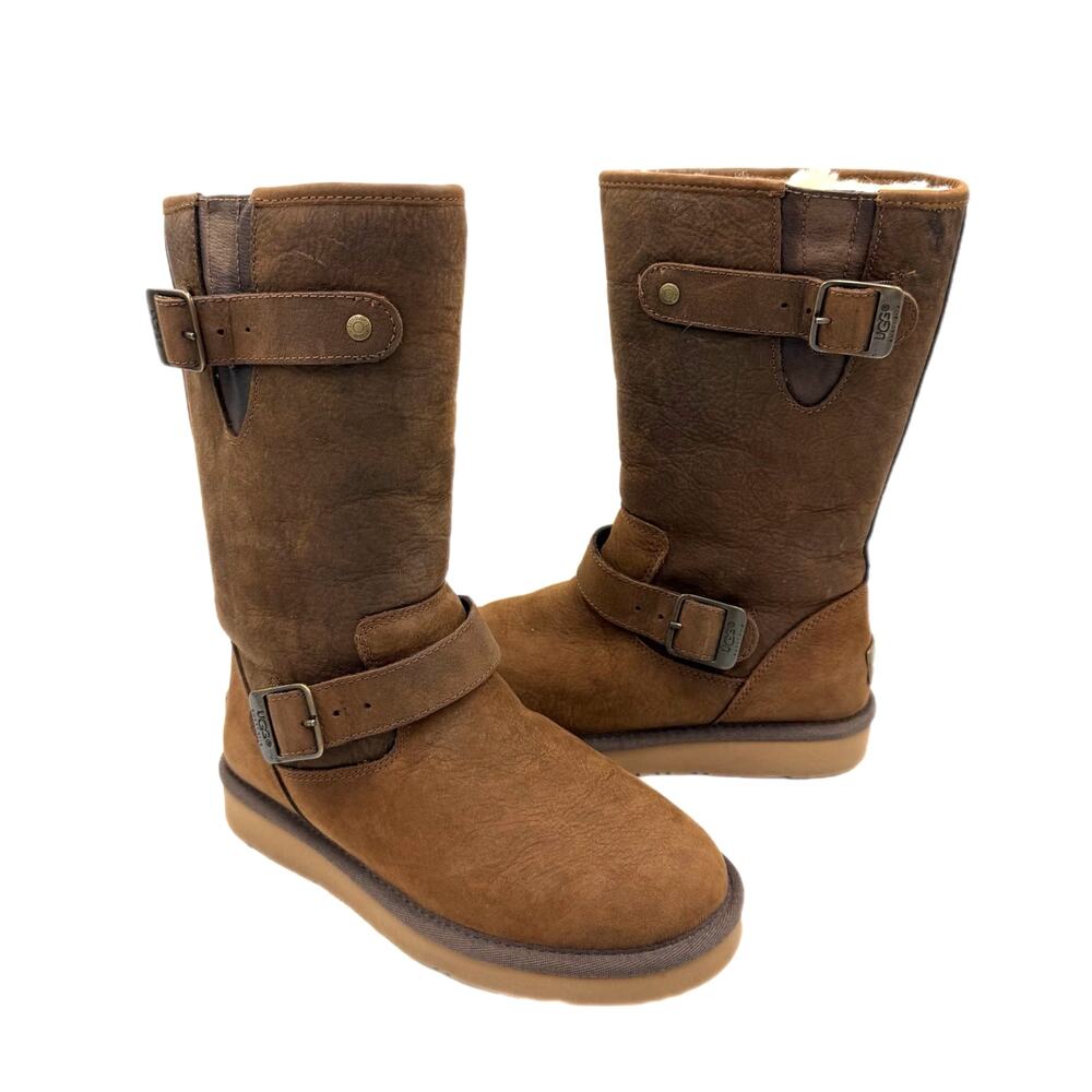 Ugg Sutter Water Resistant Brown Double Buckle Wool Lined Winter Leather Boots